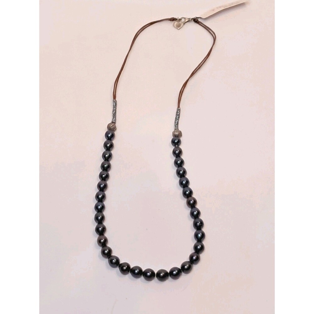 Peyote Bird Dark Tones Freshwater Pearls On Brown Cord Necklace 24" NWT